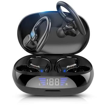 TWS Bluetooth Hovedtelefoner VV2 Med Mikrofoner Sport Ear Hook-LED Display-Trådløse Hovedtelefoner HiFi Stereo Øretelefoner, Vandtæt