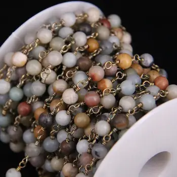5Meter/masse,Flerfarvet Rund Amazonit perler Rosenkrans Stil Kæde,natursten Messing Tråd Viklet Kvinder sweater Kæde