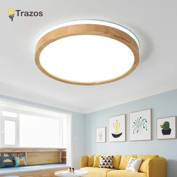 TRAZOS 220V LED-loftsbelysning Træ-Rektangel Loft Monteret Lampe Til stuen Runde Loft Lamper Moderne Træ Lightings