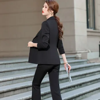 High-End Business-Kvinder Passer Nyt Forår Mode Temperament Slank Blazer Og Bukser Kontor Damer Formelle Arbejde Bære Sort