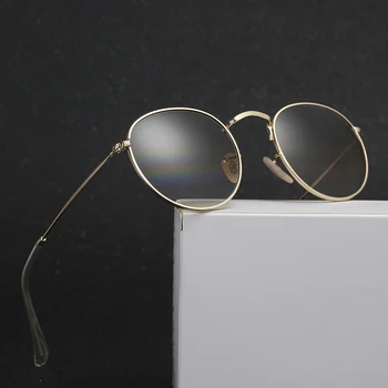 Glas Linse Solbriller Kvinder Mænd Retro Runde solbriller designer mærke luksus Metal Ramme Spejl Trendy Briller, Solbriller, 3447
