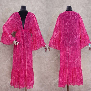 2021 Sexet Se Gennem Lange Kimonoer Cardigan Rød Boheme Bluse Sommer Strandtøj Tøj Plus Size Kvinder Shirts Bedste Kvindelige Q914