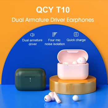 QCY T10 Trådløse Bluetooth-Hovedtelefoner Dobbelt-Armature in-ear Hovedtelefoner APP intelligent styring 4 mikrofon med støjreduktion