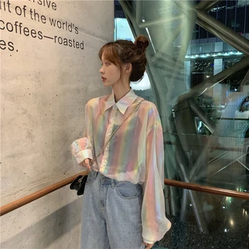 Solcreme tøj 2020 sommeren nye koreanske version løs design forstand niche rainbow solcreme shirt kvindelige studerende havfrue