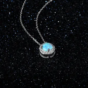 2020 Kvinder Vedhæng&Halskæde Rund Blå Opal med Ægte 925 Sterling Sølv Smykker, Elegante Gave (JewelOra NE102694)