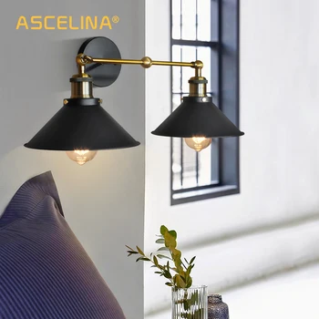 ASCELINA Vintage væglampe Loft E27 Dobbelt Hoved Sconce væglamper Strygejern industrielle indretning Indendørs belysning Til Sengen Stue
