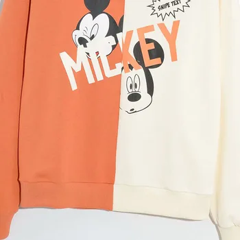 Disney Casual Sweatshirt Mickey Mouse Tegnefilm Print Orange Hvid Kontrast Farve Kvinder Med Lange Ærmer Streetwear Harajuku Bedste Kvindelige