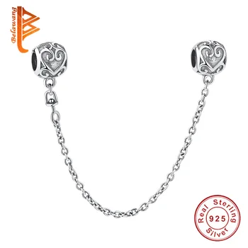 BELAWANG 925 Sterling Sølv Kærlighed Forbindelse, Sikkerhed, Kæde, Charme Passer Oprindelige Pandora Charms Armbånd Smykker at gøre