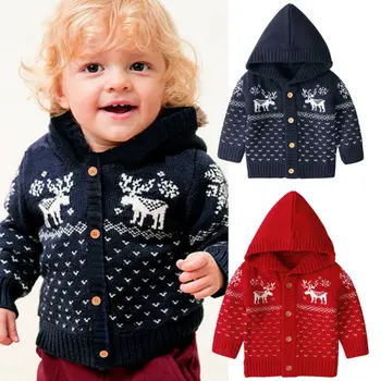 Nye 2019 Jul Baby, Dreng, Pige Tøj Strikket Varm Vinter Sweater Med Lange Ærmer Hooded Coat Jakke Outwear
