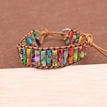 Naturlige Sten Chakra Armbånd Håndlavet Multi Color Tube Perler, Smykker, Læder Wrap Armbånd Par Armbånd Kreative Gaver