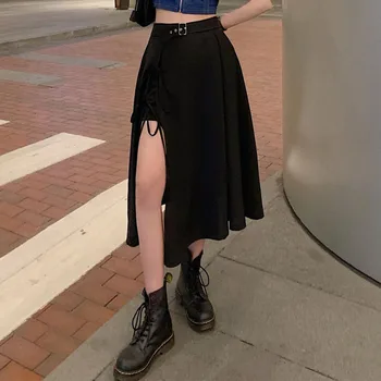 Rosetic Gotiske Kvinder Nederdel Med Høj Talje Asymmetrisk Design, Almindelig Split Bandage Mode Midi-Casual Nederdele Ung Pige 2020 Sommer