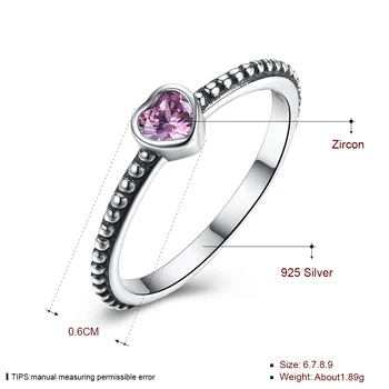 LEKANI 925 Sterling Sølv Vintage Ringe Til Kvinder Sød Pink Hjerte Cubic Zirconia Ring Kvindelige Romantisk Engagement Smykker