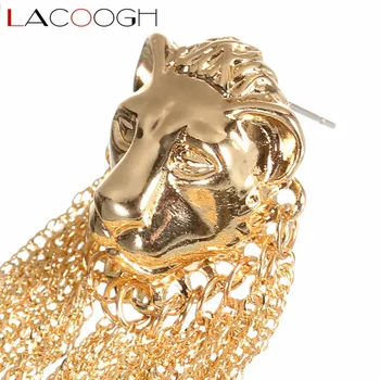 Lacoogh Fashion Animal Stor Erklæring løvehoved Øreringe Guld Legering Farve Lang Kvast Øreringe til kvinder, Kvindelige Smykker F10178