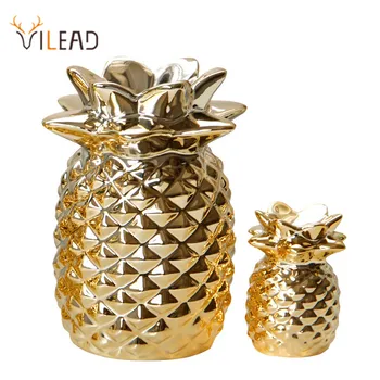 VILEAD Keramiske Guld Plating Ananas Figurer Frugt Model Dekoration Kreative Gave til Pigen Børn Vitage Home Decor