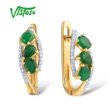 VISTOSO Guld Øreringe Til Kvinder Ren 14K 585 Guld Glamourøse, Elegante Naturlige Emerald Funklende Diamant Trendy Fine Smykker