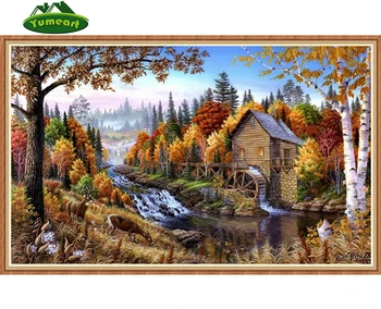 Diy 5d Diamond Painting Cabin River Landscapes Painting Rhinestones Diamond Inlay Resin Craft Mosaic Pattern Decoration Pictures