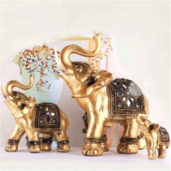 Træ Korn Elefant Statue Skulptur Heldig Feng Shui Velstand Figur Gave Skåret Home Decor Desktop Dekoration Håndværk Miniaturer