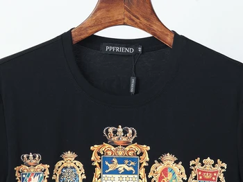 Mænds Bomuld T-shirt Crown Mønster, Rund Halsudskæring, Kort-langærmet T-shirt S|420202517