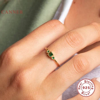 CANNER Enkel Emerald Tre Diamanter Ring 925 Sterling Sølv Anillos guldringe Til Kvinder Luksus Smykker, vielsesringe