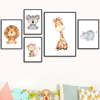 Søde Løve, Abe, Giraf, Zebra Koala Skildpadde Væg Kunst, Lærred Maleri Nordiske Plakater Og Prints Væg Billeder For Kids Room Decor