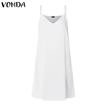 2021 VONDA Kvinder Hvid Blonde Kjole Sundress Sexet-V-Hals Prik Hul med Asymmetrisk Søm Kjole Stranden Cardigan Plus Size Vestidos