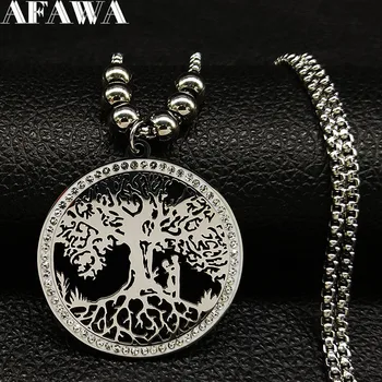 2021 Par Tree of Life Krystal, Rustfrit Stål Kæde Halskæde til Kvinder Sølv Farve Lange Perle Halskæde Smykker collier N22S01