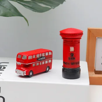 1PC Vintage Red Bus Postbox telefonboks London Miniature Figurer Bruser Ornamenter Home Decor Tilbehør Stue Gave