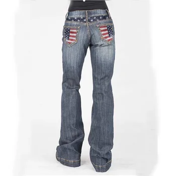 Kvinder er Broderet Slankende Denim Jeans Midt Stige Jegging Bukser Plus Siza XS-4XL
