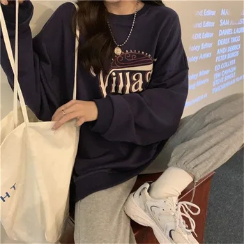 Hættetrøjer Kvinder Æstetiske Oversize Brev Udskrive Lange Ærmer Harajuku Vintage Efteråret Casual 2020 Mode Kvindelige Sweatshirt Pullover