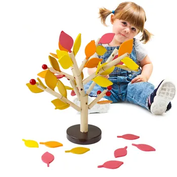 2017 Hot Salg Montessori Træ-Legetøj Samlet Træ Grønne Blade Bygning Huggeblokken Tidlig Pædagogisk Legetøj Til Børn Dag