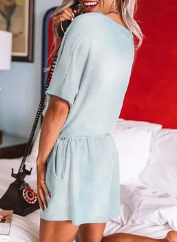 2020 Nye Ankomst Tie-dye Kvinder Pyjamas Sæt To Stykker Kort Sleeve+bukser Casual-Træningsdragt Løs V Hals Snøre Bomuld Nattøj