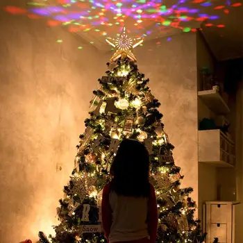 OurWarm 3D Glimmer Stjerne, juletræ Topper med Indbygget Roterende LED Snefnug Projektor juletræ Ornament Home Decor