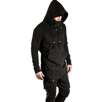 2019 Nye Mænds Lange Hættetrøjer Kappe Mandlige Black Hooded Rullekrave, Sweatshirts og Trøjer Hip Hop Streetwear Hættetrøjer M-2XL