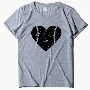 Ren bomuld kvindelige elsker baseball mønster print T-shirt afslappet stil nye T-shirt kvinders top whtie