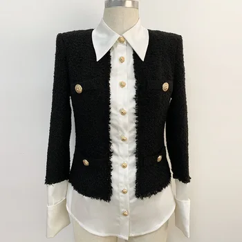 Høj kvalitet 2020 nye mode satin uld syning revers, enkelt-breasted fransk langærmet slim alsidig kvinde, jakke, frakke