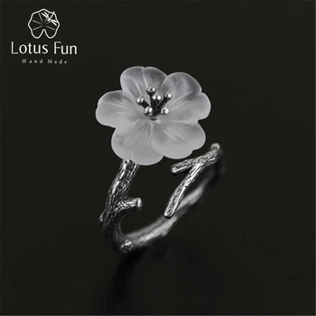 Lotus Sjov Ægte 925 Sterling Sølv Ring Håndlavet Fine Smykker, Blomster i Regn Crystal Åbne Ringe for Kvinder, Kvindelige Bijoux