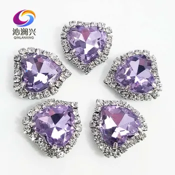 Gratis forsendelse Krystal violet silver bunden hjerte forme Krystal glas spænde,top kvalitet sy på rhinestones Diy/smykker tilbehør