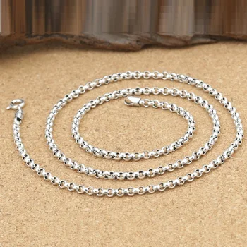 Rent Sølv 3mm Tyk Kors O Kæde S925 Halskæde Sweater Kæde af Sterling 925 Sølv Smykker