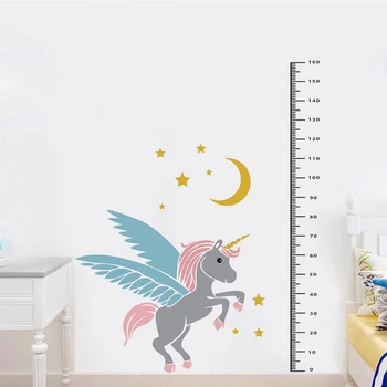 Søde Unicorn Højde Wall Stickers Meter Lineal Barn Værelse Decal Sticker Baby Vækst Chart Vægmaleri til Soveværelse Hus Dekoration