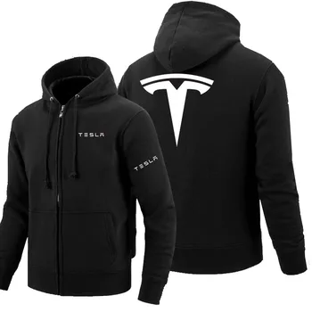 Tesla logo lynlås Sweatshirt Mænd Lynlås Hættetrøjer Efteråret Hoodie Vinter Lang Mode Afslappet Tøj