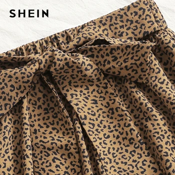 SHEIN Flerfarvet Rib-Strik Tee og Leopard Tie Foran en Lang Nederdel Sæt Kvinder 2021 Foråret Damer Afslappet To-delt Sæt Kulør