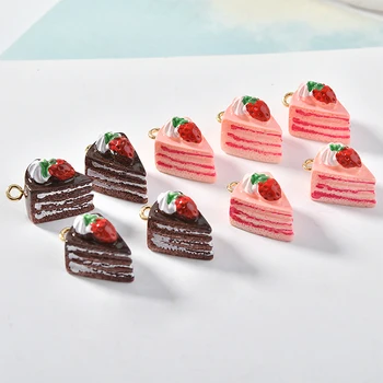 Nye Ankomst 50stk/masse 19*12mm 3D Sweety Frugter Jordbær Kage Form DIY Smykker Charms Kawaii Harpiks Cabochonslebet Earring Vedhæng