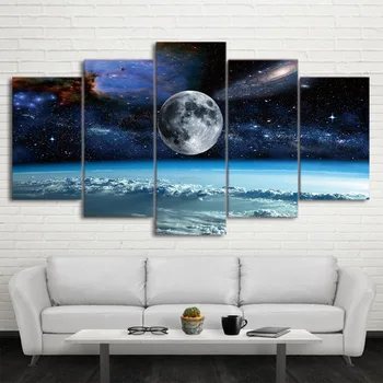 5 Stykker af HD-Udskrivning Art Space Universet, Månen, Stjerner, Maleri Modulopbygget Væg Hjem Dekoration Plakat Stue Uden Ramme