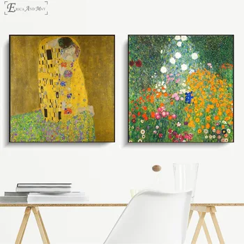 Gustav Klimt Kys Klassiske Serie Vintage Plakat Print Olie Maleri På Lærred Væg Kunst, Vægmalerier, Billeder, Stue De