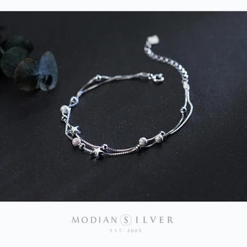 Modian Nye 925 Sterling Sølv Perler Bolden Stjerner Dobbelt Lag Armbånd Til Kvinder, Armbånd Engagement Oprindelige Fine Smykker