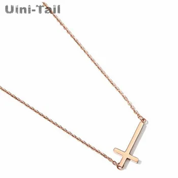 Uini-Hale hot nye 925 sterling sølv enkelt mode rose guld kors halskæde Korea strømmen strømmen af høj kvalitet sølv smykker GN977