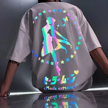 Sommeren Sailor Moon Reflekterende print T-shirt til Mænd, Kvinder Mode T-Shirts, Korte Ærmer Hip Hop t-shirt Unisex Top Streetwear t-shirts