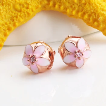 1 stk Sølv Farve Perler, Rose Guld Magnolia-Blomst Prop sikkerhed Perle For Oprindelige Pandora Armbånd & Armbånd Smykker