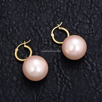 GG Smykker BIG Pink Rund 20mm Sea Shell Pearl 925 Sølv Forgyldte Øreringe