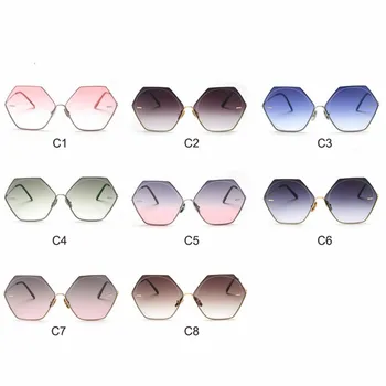 HBK Uindfattede Solbriller Kvinder 2021 Brand Design Gradient Vintage Luksus Blå solbriller Mænd Mode Sekskant Retro Briller UV400
